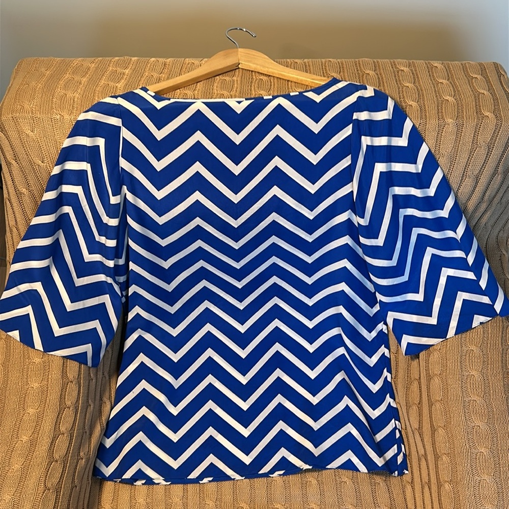 3/4 Sleeve Silk Ralph Lauren Chevron Top Medium